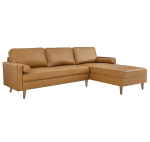 Vaspire 98" modern tan top grain leather upholstery sofa right facing