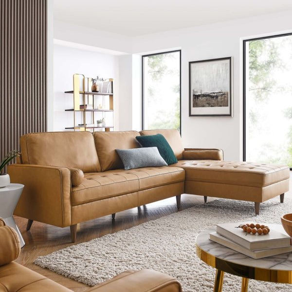 Vaspire 98" Modern Tan Leather Upholstery Sofa