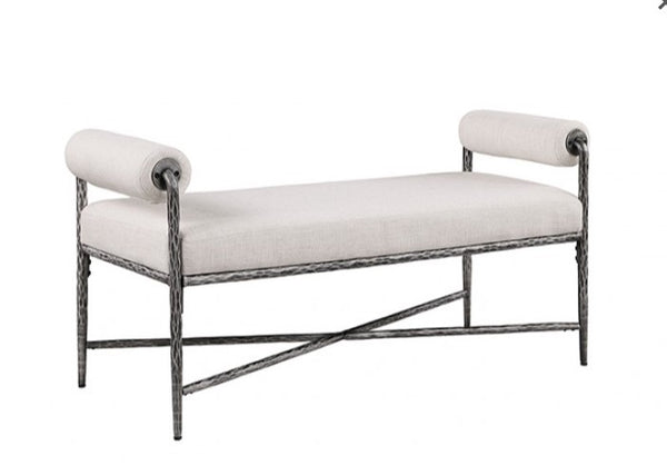Vilber Gunmetal Silver Fully Upholstered Bench Style