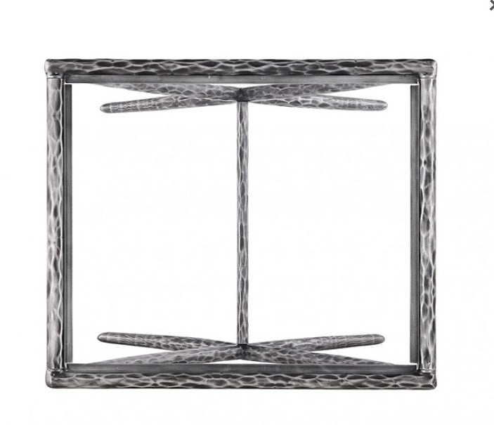 Vilber Gunmetal Silver Side Table Decorative side table with marble-like finish in a living room setting