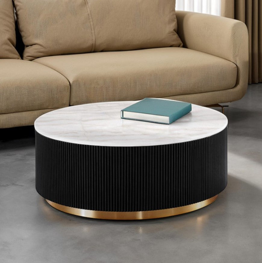 Virnan Genuine Marble Top Round Coffee Table Black White