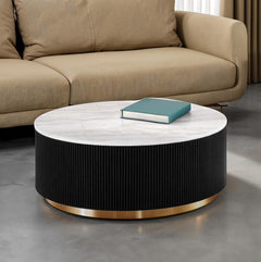 Virnan Genuine Marble Top Round Coffee Table Black White
