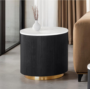 Virnan Genuine Marble Top Round End Table Black White