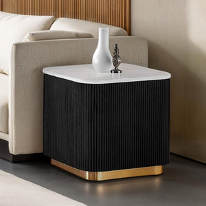 Virnan genuine marble square end table in black and white 