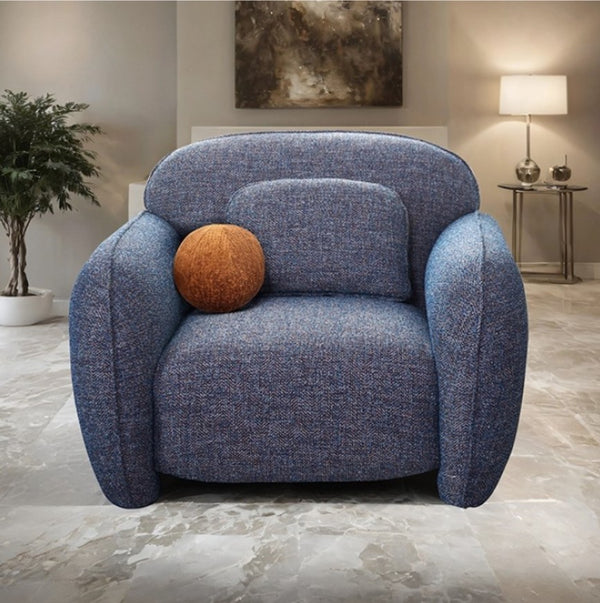 Vitally Chenille Fabric Curved Arm Chair – Denim Blue