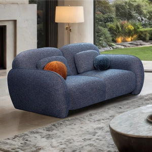 Vitally Chenille Fabric Curved Arm Loveseat – Denim Blue