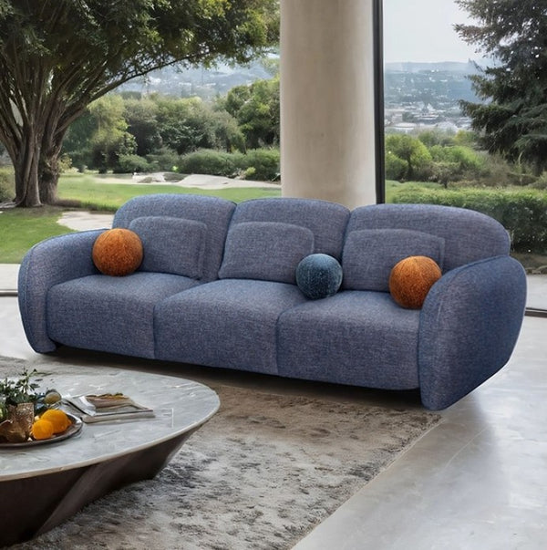 Vitally Chenille Fabric Curved Arm Sofa – Denim Blue