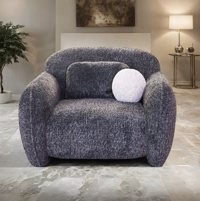Vitally Chenille Fabric Curved Arm Chair – Gray