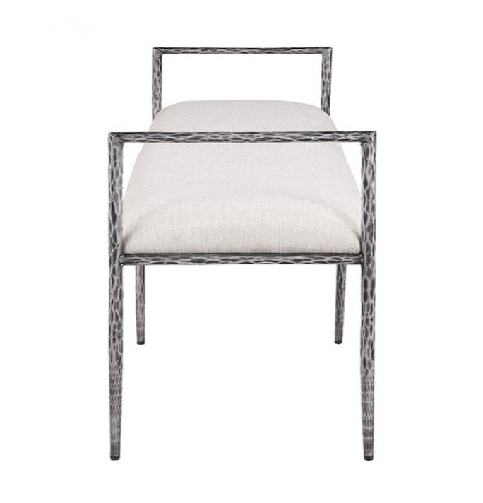 Vladi Contemporary Style Upholstered Bench Silver White bench with metal frame in a room with a couch and window.