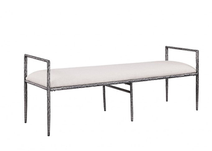 Vladi Contemporary Style Upholstered Bench Silver White bench with metal frame in a room with a couch and window.