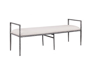 Bench with white cushion and metal frame on a white background