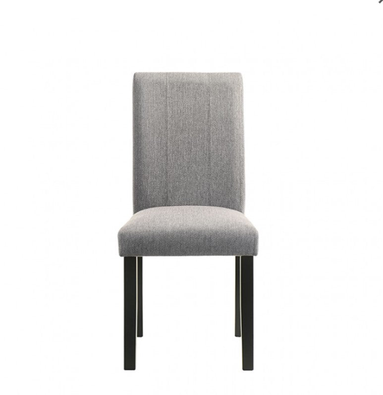 Waldo Transitional Style Black Gray Dining Chair Gray upholstered dining chair with black legs in a room setting.