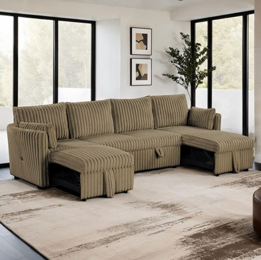 Wren Brown U Shaped Pull-Out Sleeper Sectional Sofa