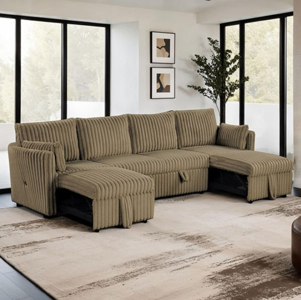 Wren Brown U Shaped Pull-Out Sleeper Sectional Sofa