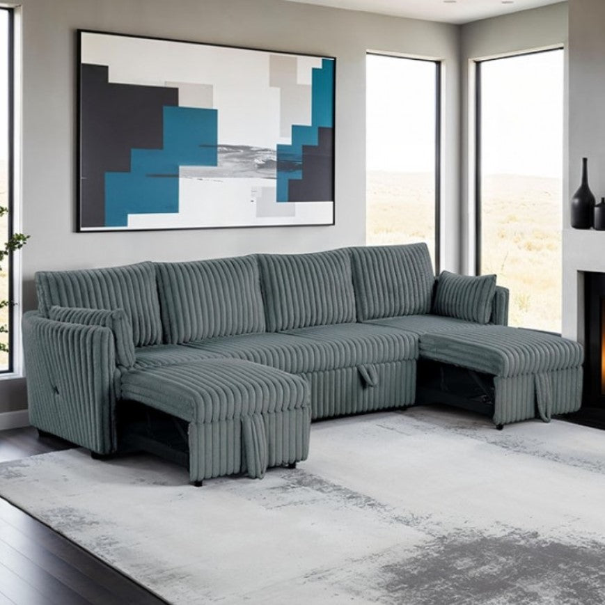 Wren Dark Gray U Shaped Pull-Out Sleeper Sectional Sofa
