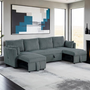 Wren Dark Gray U Shaped Pull-Out Sleeper Sectional Sofa