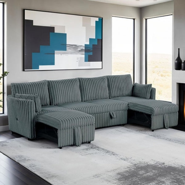 Wren Dark Gray U Shaped Pull-Out Sleeper Sectional Sofa