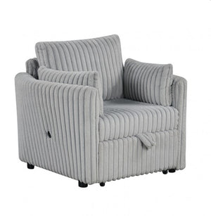 Wren Gray Pull-Out Sleeper Chair Gray textured armchair on a white background