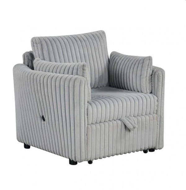 Wren Gray Pull-Out Sleeper Chair Gray textured armchair on a white background