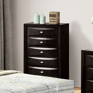 Zaven Transitional Black Storage Chest Black dresser with multiple drawers in a bedroom setting