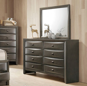 Zaven Transitional Gray Storage Dresser Gray dresser with mirror in a room setting