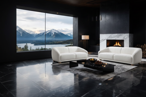 Aaron Contemporary White Boucle Loveseat Showcase