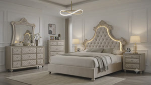 Sonya Beige Velvet Upholstered Traditional Style Bedroom Furniture